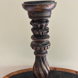 Wooden Carved Pillar Candle Holder